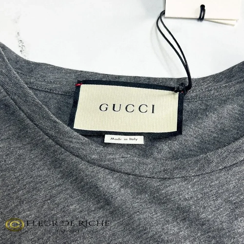 Unisex NWT Gucci Classic Logo Print T-shirt Gray sz XL - Picture 4 of 7